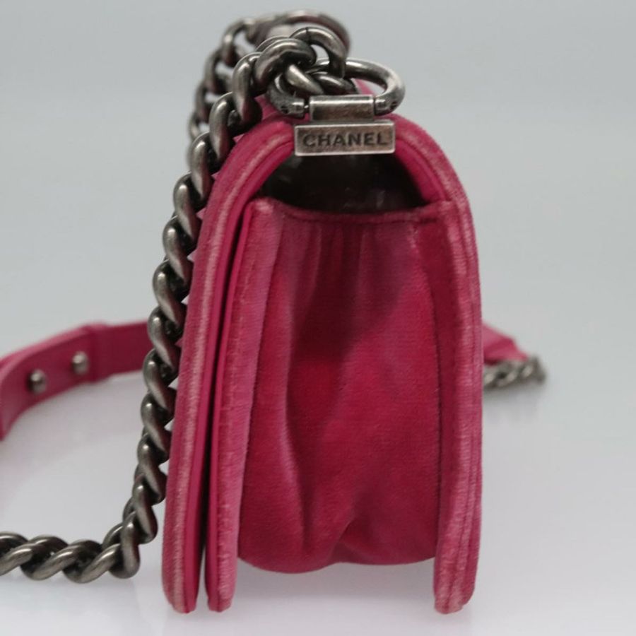 【日本直送】香奈兒 (CHANEL) 鏈條 Boy Chanel Matelasse 單背包 絲絨粉紅 CC 正品 BA245-2