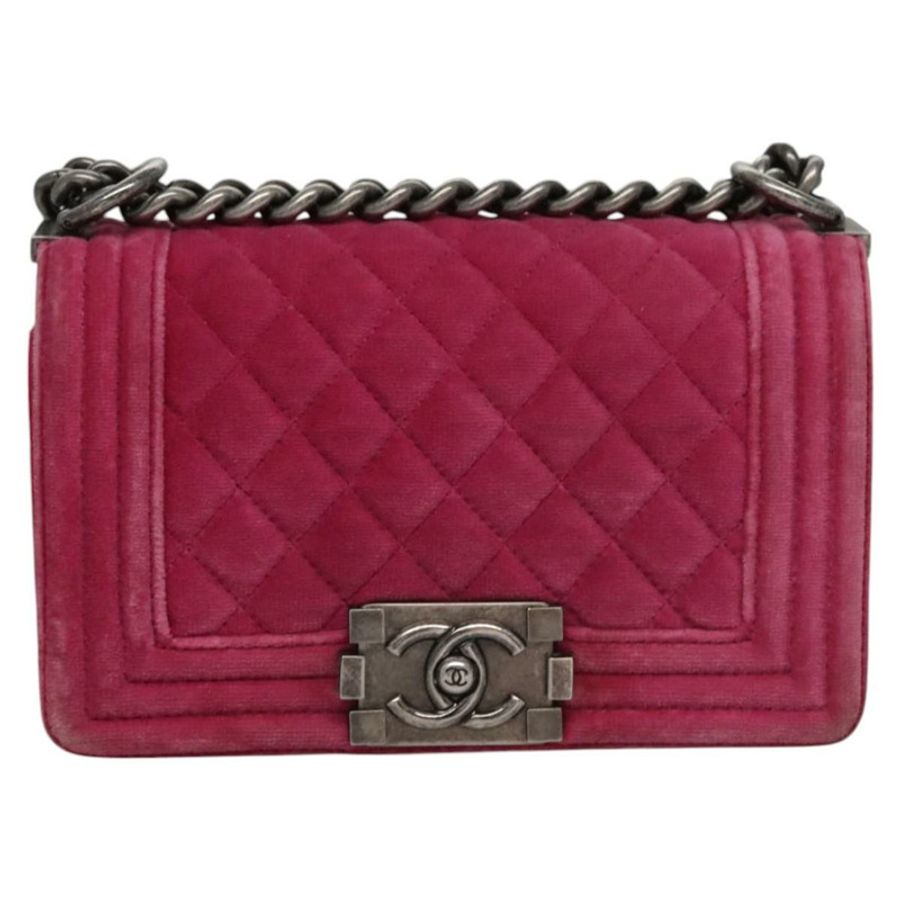 【日本直送】香奈兒 (CHANEL) 鏈條 Boy Chanel Matelasse 單背包 絲絨粉紅 CC 正品 BA245-12