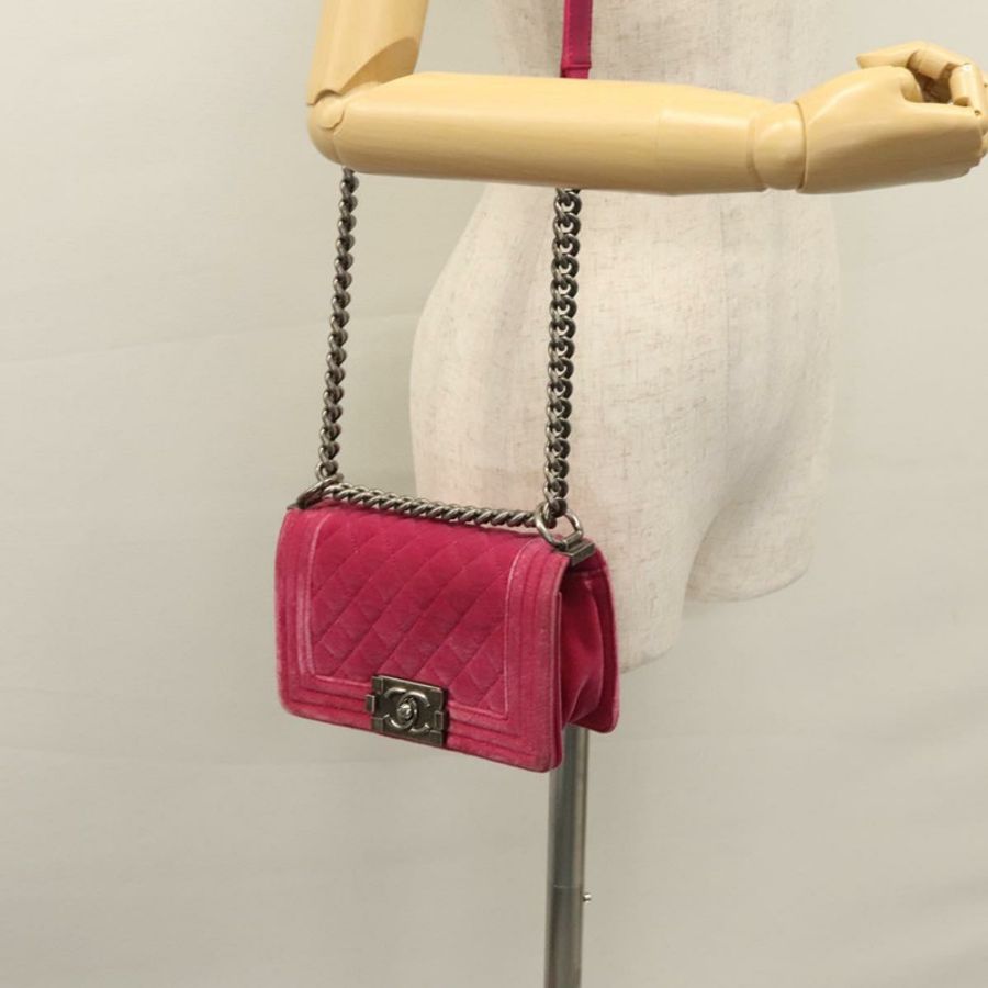 【日本直送】香奈兒 (CHANEL) 鏈條 Boy Chanel Matelasse 單背包 絲絨粉紅 CC 正品 BA245-21