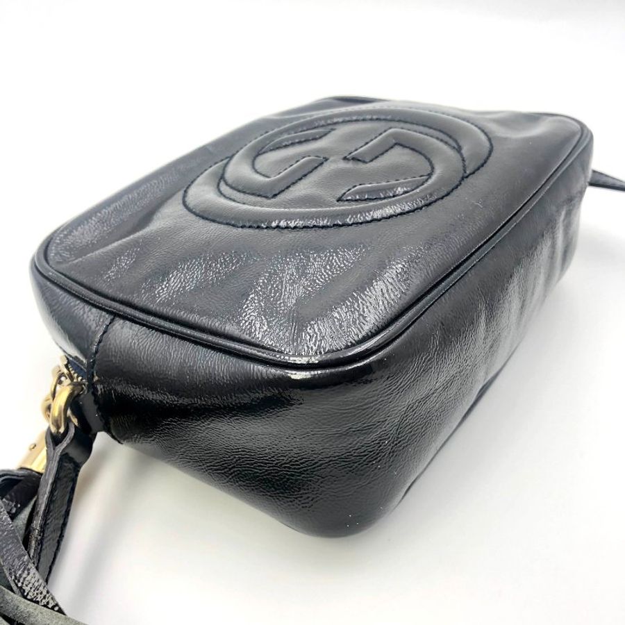 GUCCI 經典SOHO系列雙G LOGO流蘇相機包,漆皮,古馳,斜背包,側背包,逛街包,二手真品,正品,現貨,免運-18