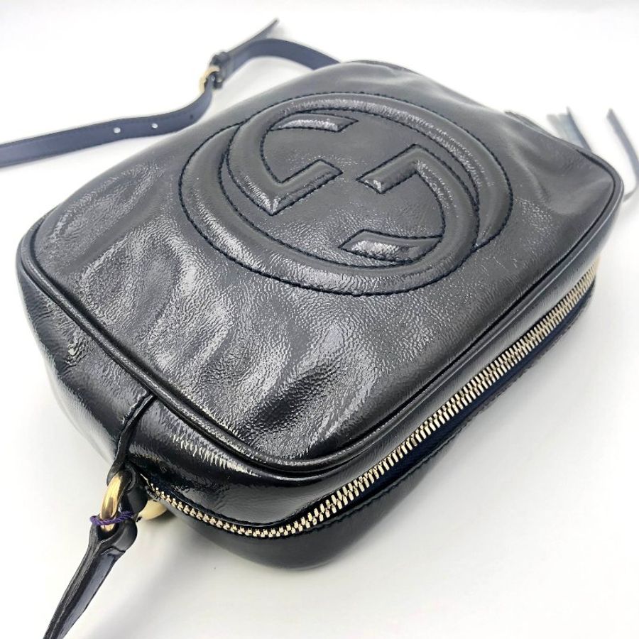 GUCCI 經典SOHO系列雙G LOGO流蘇相機包,漆皮,古馳,斜背包,側背包,逛街包,二手真品,正品,現貨,免運-20