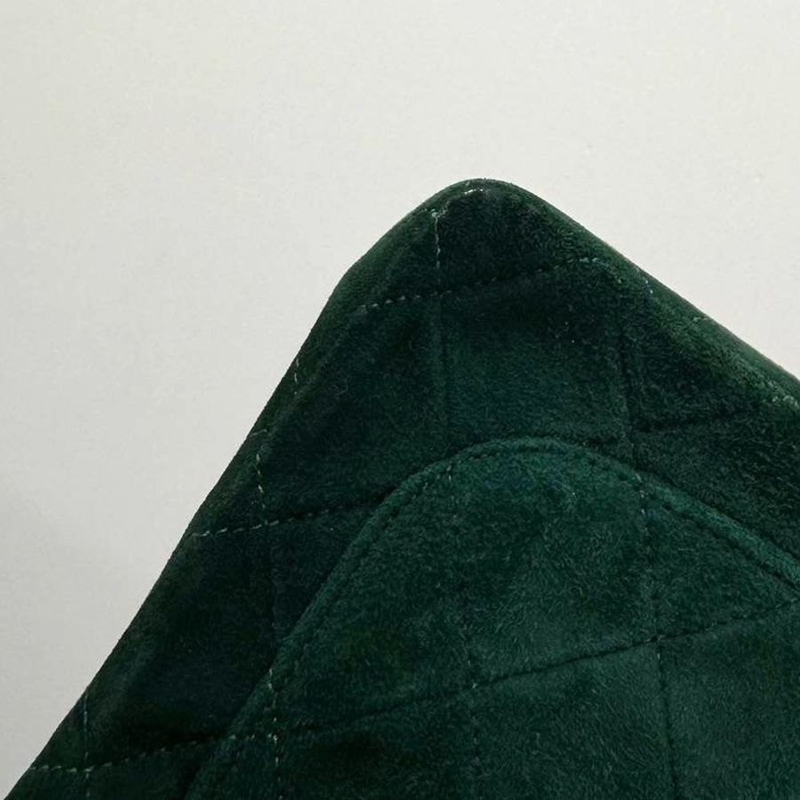 chanel 香奈兒 vintage 金釦 綠色 麂皮 雕花鏈 方胖子 斜背包 肩背包 鏈條包 鏈帶包 手提包-39