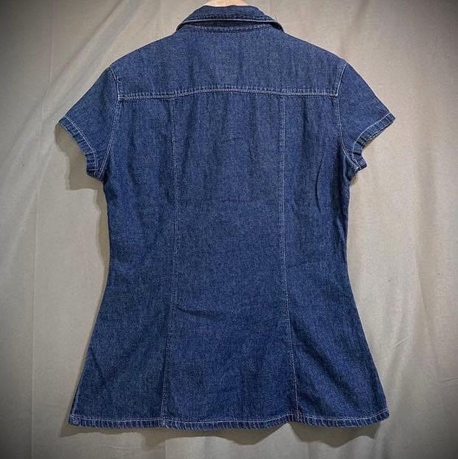 Nino CERRUTI 1881 古著短袖牛仔襯衫 女S vintage-4