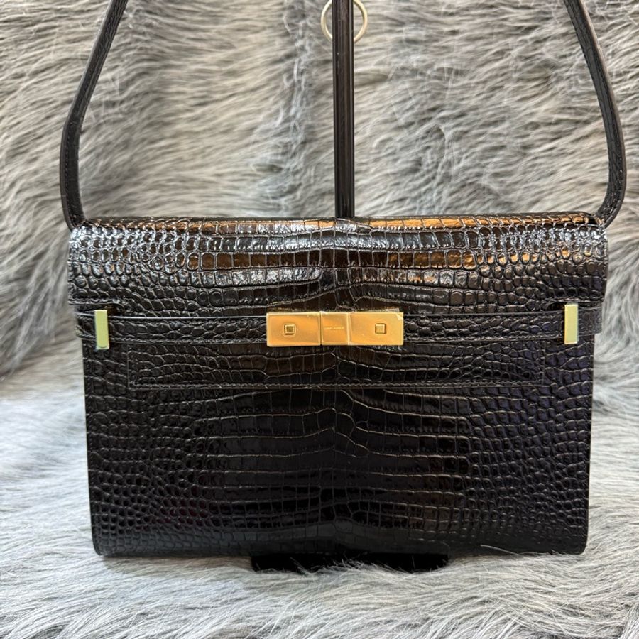 Ysl 579271 黑色 牛皮 鱷魚壓紋 金釦 曼哈頓 Manhattan Kelly 肩背包-0