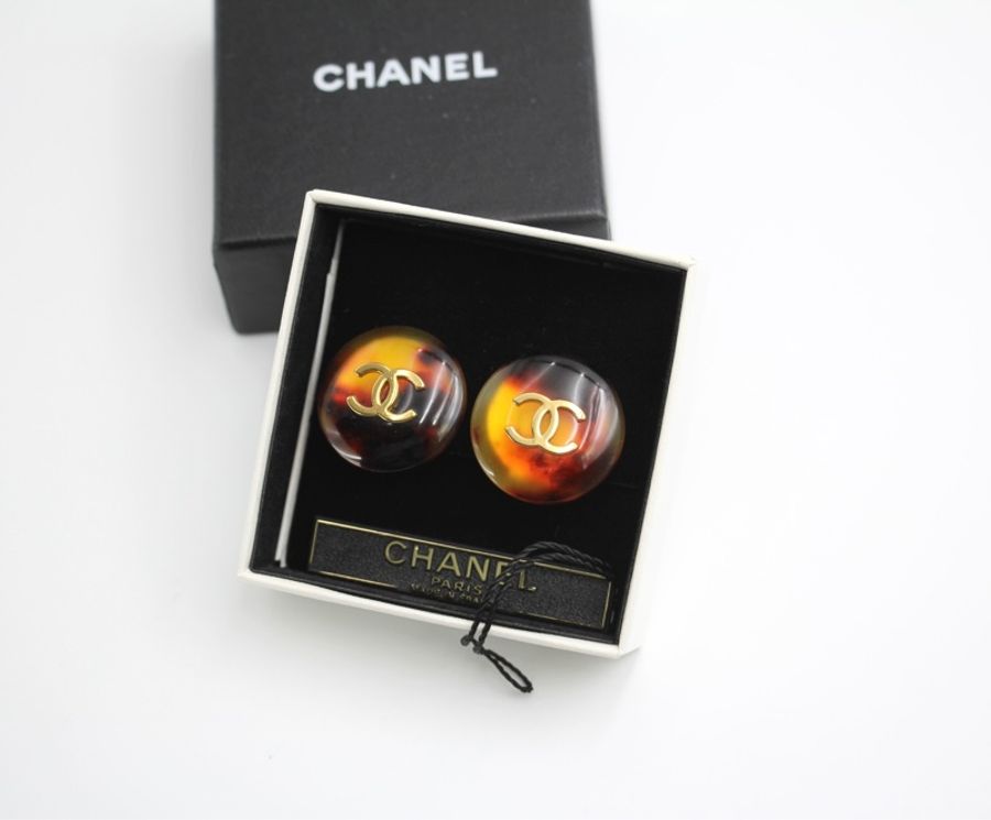 Chanel Vintage 97P玳瑁圓形耳環-5