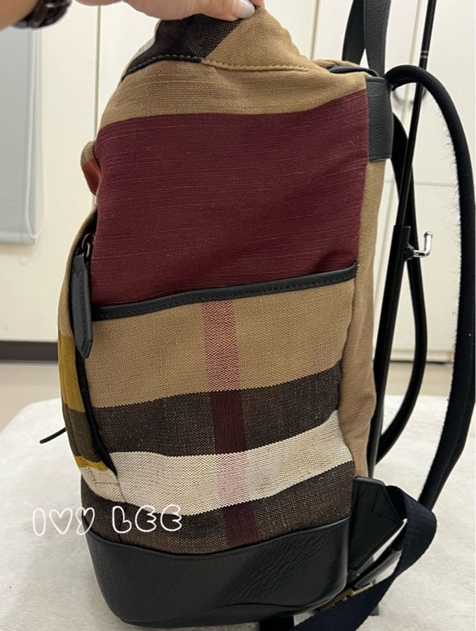 BURBERRY 巴寶莉 Canvas 色塊格紋拼接帆布 後背包 肩背包 二手精品-7