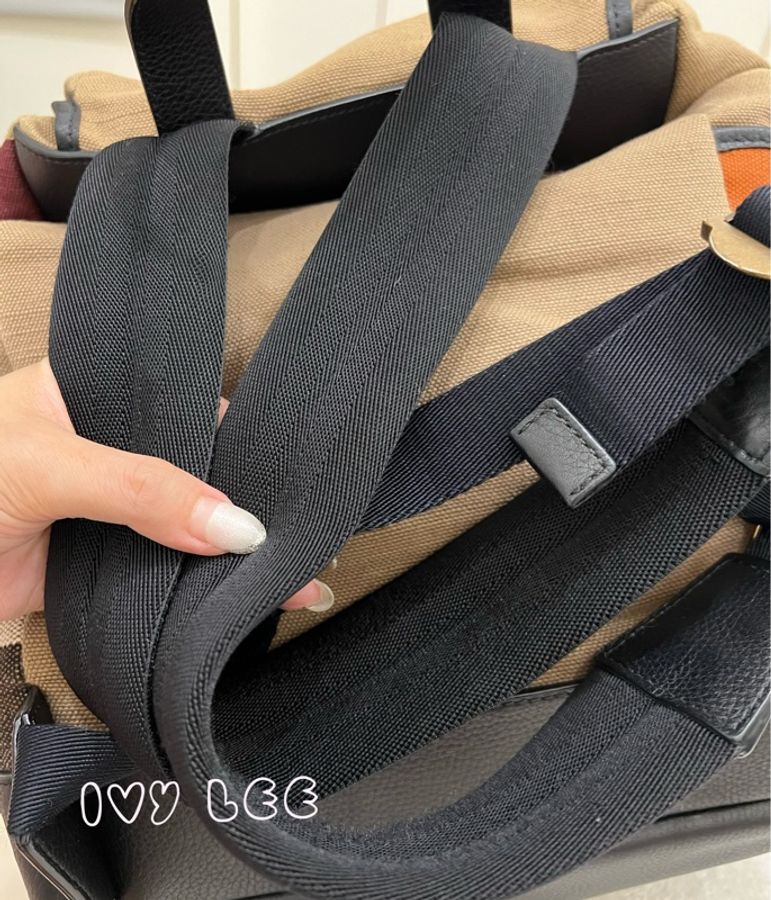 BURBERRY 巴寶莉 Canvas 色塊格紋拼接帆布 後背包 肩背包 二手精品-11