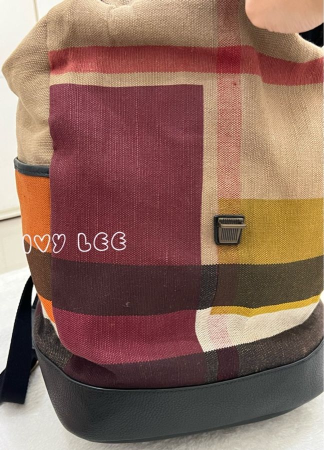 BURBERRY 巴寶莉 Canvas 色塊格紋拼接帆布 後背包 肩背包 二手精品-25