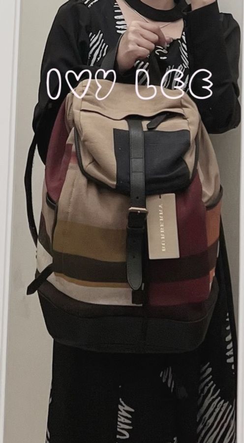 BURBERRY 巴寶莉 Canvas 色塊格紋拼接帆布 後背包 肩背包 二手精品-26