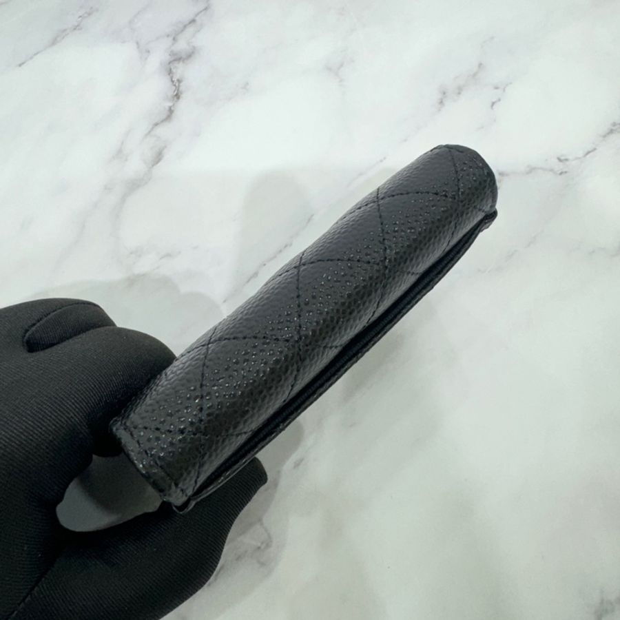 全新 CHANEL 經典CF荔枝牛皮口蓋零錢卡包 黑金 芯片款 🈶台灣專櫃購證-7