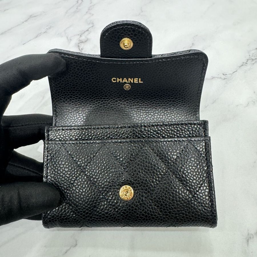 全新 CHANEL 經典CF荔枝牛皮口蓋零錢卡包 黑金 芯片款 🈶台灣專櫃購證-13