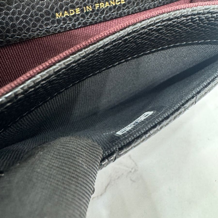 全新 CHANEL 經典CF荔枝牛皮口蓋零錢卡包 黑金 芯片款 🈶台灣專櫃購證-15