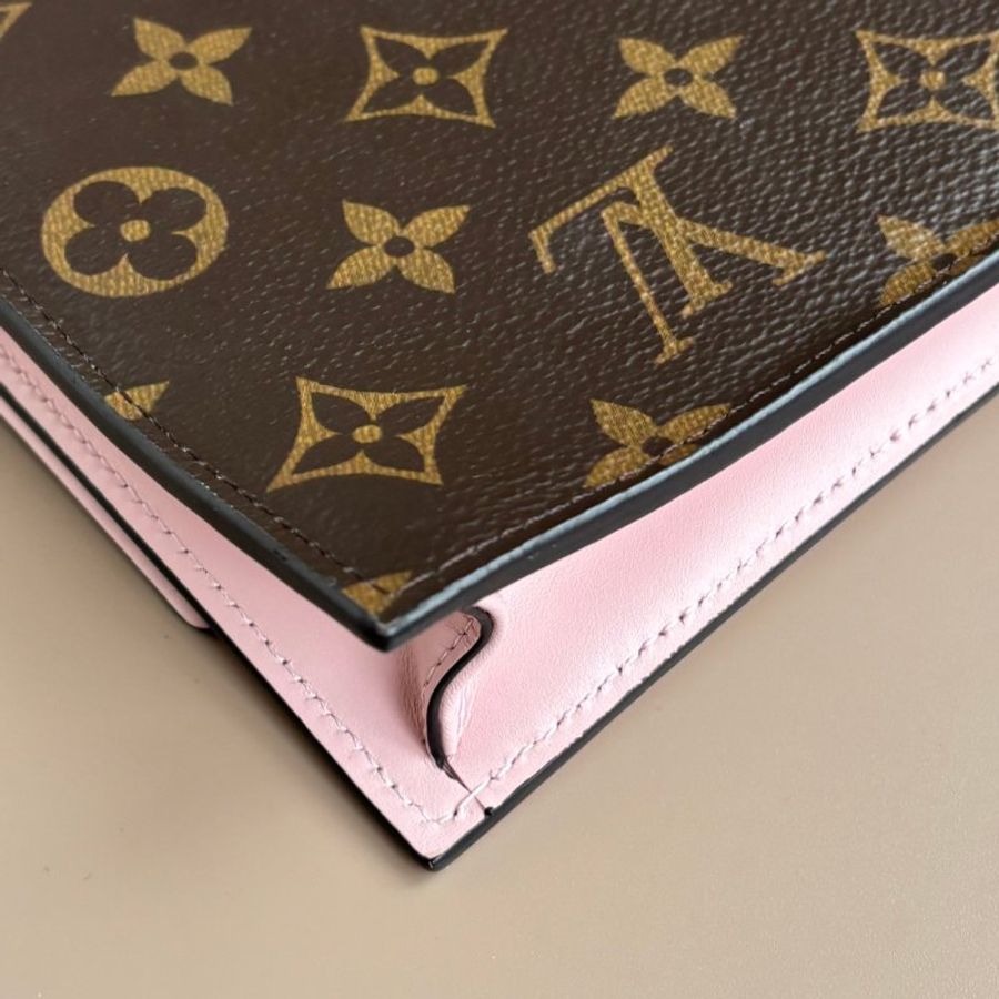 ::LOIUS VUITTON::  LV M69579 Flore 咖啡色經典花紋拼接粉色牛皮 WOC 金鍊斜背包-4