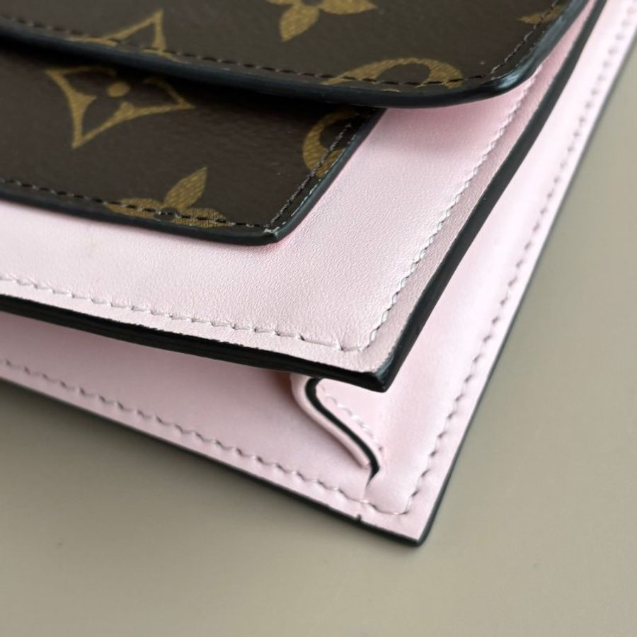 ::LOIUS VUITTON::  LV M69579 Flore 咖啡色經典花紋拼接粉色牛皮 WOC 金鍊斜背包-7