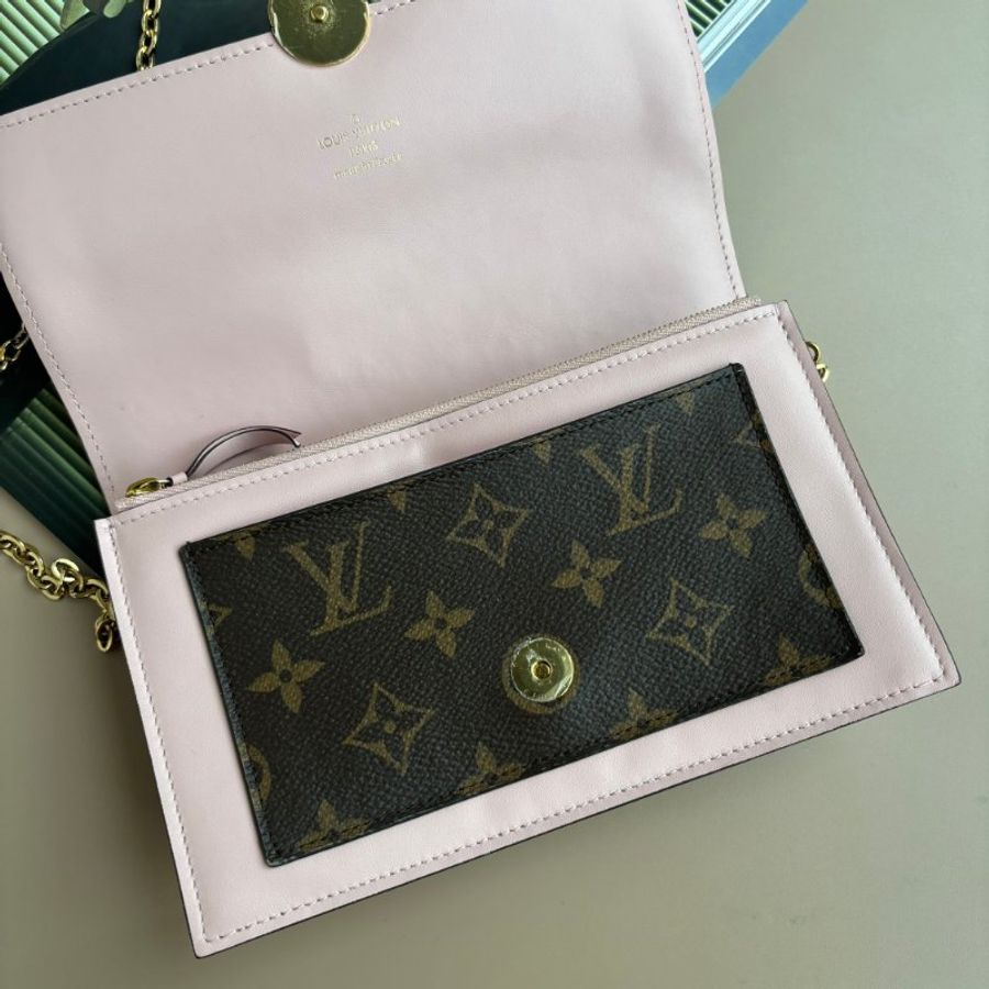 ::LOIUS VUITTON::  LV M69579 Flore 咖啡色經典花紋拼接粉色牛皮 WOC 金鍊斜背包-15