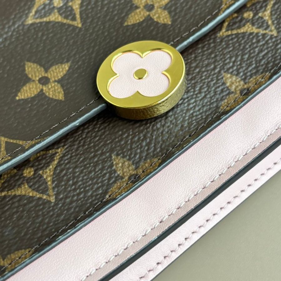 ::LOIUS VUITTON::  LV M69579 Flore 咖啡色經典花紋拼接粉色牛皮 WOC 金鍊斜背包-20