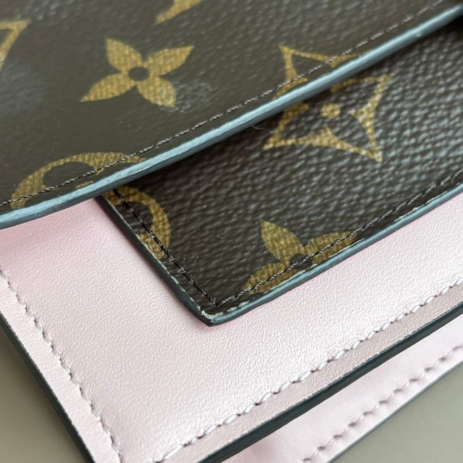 ::LOIUS VUITTON::  LV M69579 Flore 咖啡色經典花紋拼接粉色牛皮 WOC 金鍊斜背包-21