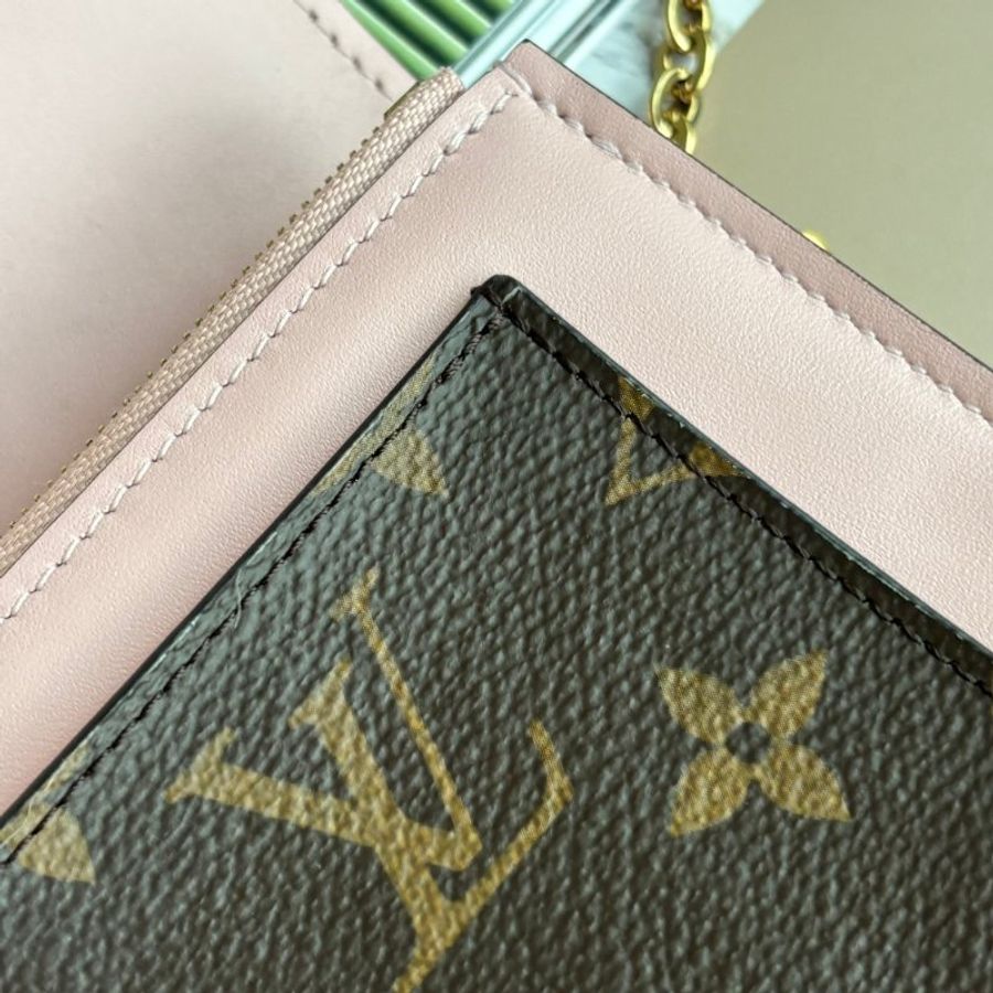 ::LOIUS VUITTON::  LV M69579 Flore 咖啡色經典花紋拼接粉色牛皮 WOC 金鍊斜背包-25