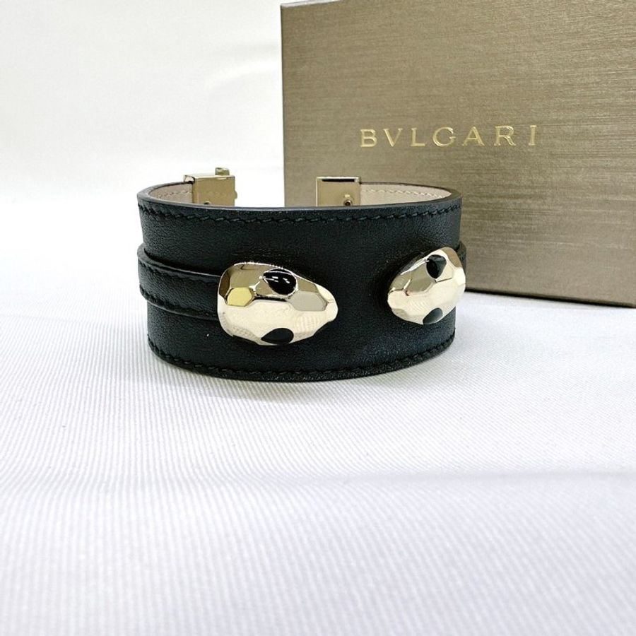 BVLGARI Serpenti黑牛皮雙蛇頭手環-7