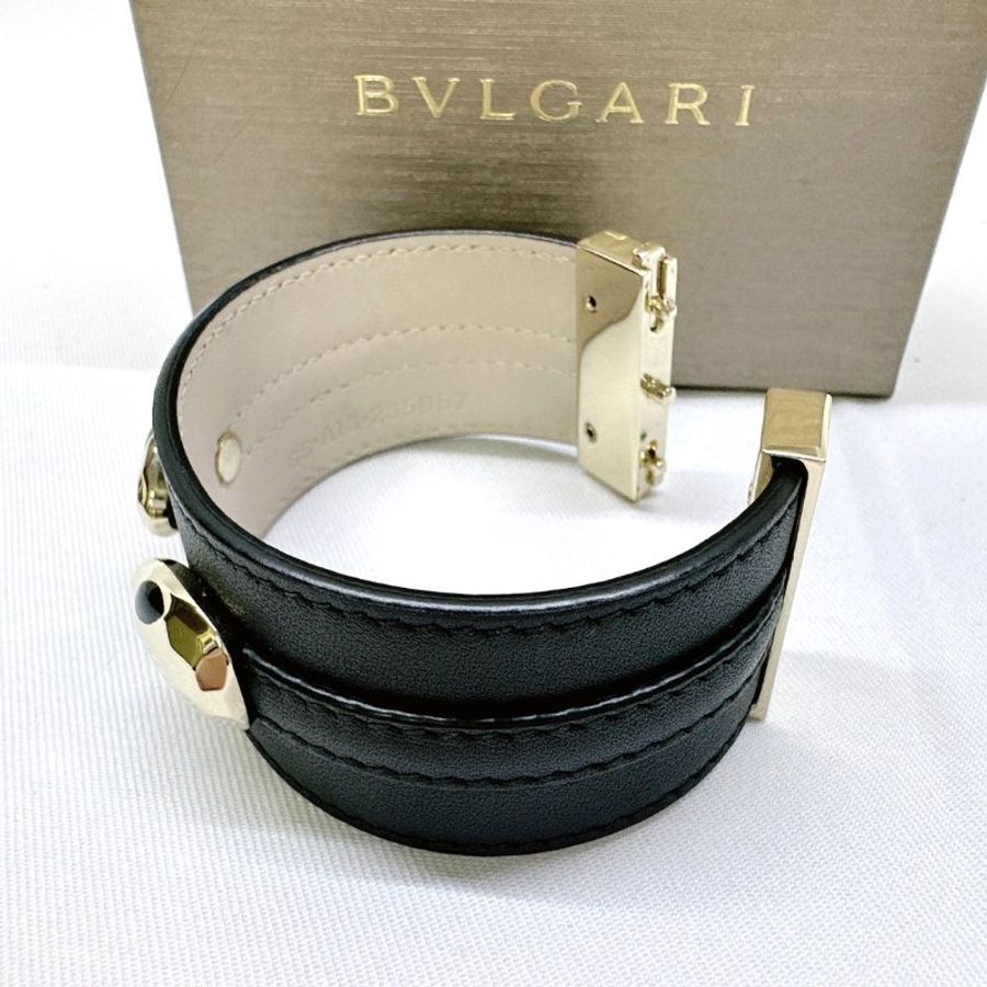 BVLGARI Serpenti黑牛皮雙蛇頭手環-8