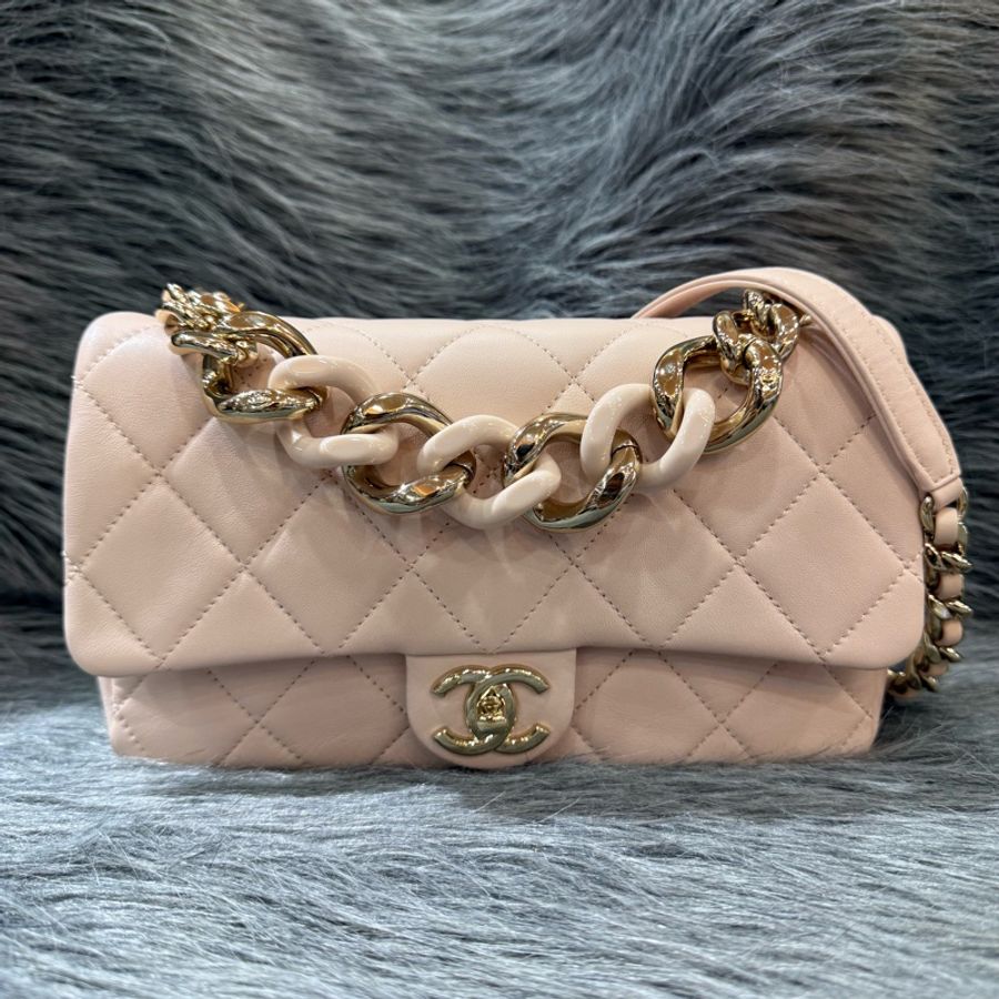 Chanel AS1353 粉膚色 杏色 金釦 Flap Bag Coco 斜背包 肩背包-0