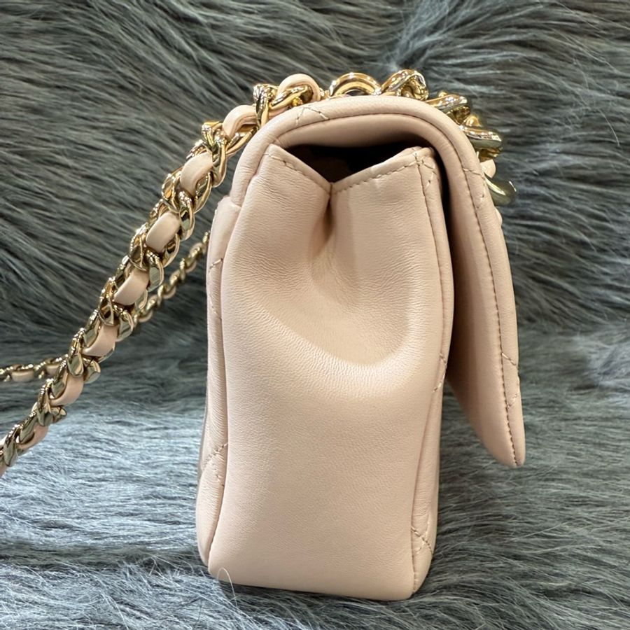 Chanel AS1353 粉膚色 杏色 金釦 Flap Bag Coco 斜背包 肩背包-1
