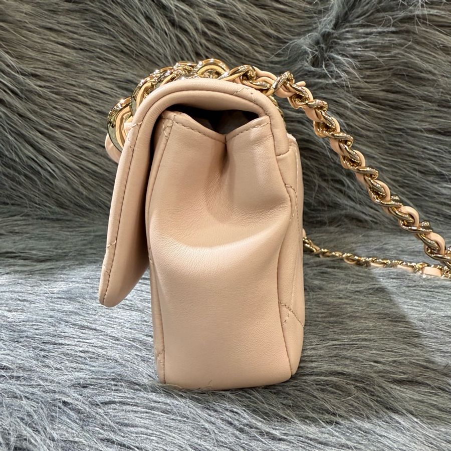 Chanel AS1353 粉膚色 杏色 金釦 Flap Bag Coco 斜背包 肩背包-2