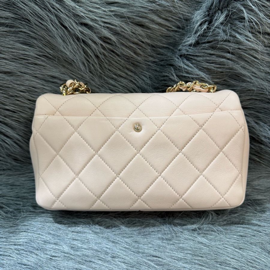 Chanel AS1353 粉膚色 杏色 金釦 Flap Bag Coco 斜背包 肩背包-3
