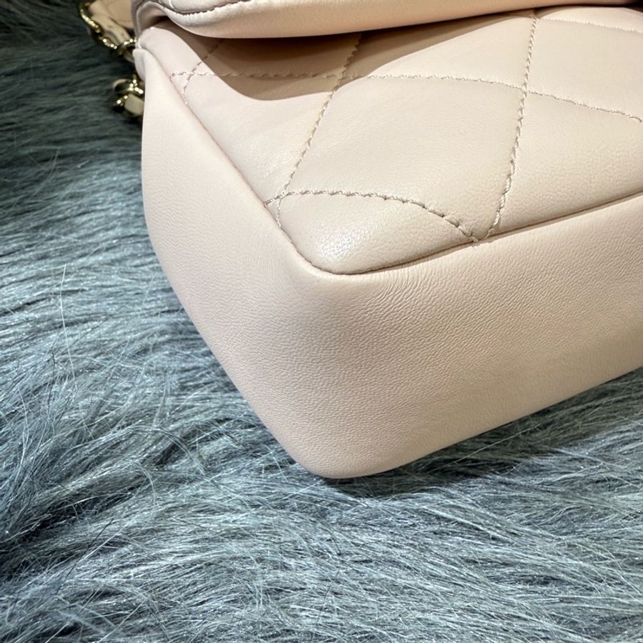 Chanel AS1353 粉膚色 杏色 金釦 Flap Bag Coco 斜背包 肩背包-5