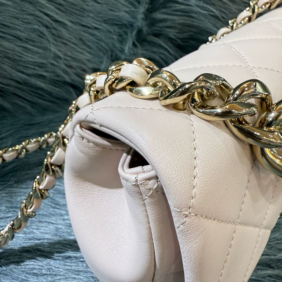 Chanel AS1353 粉膚色 杏色 金釦 Flap Bag Coco 斜背包 肩背包-9