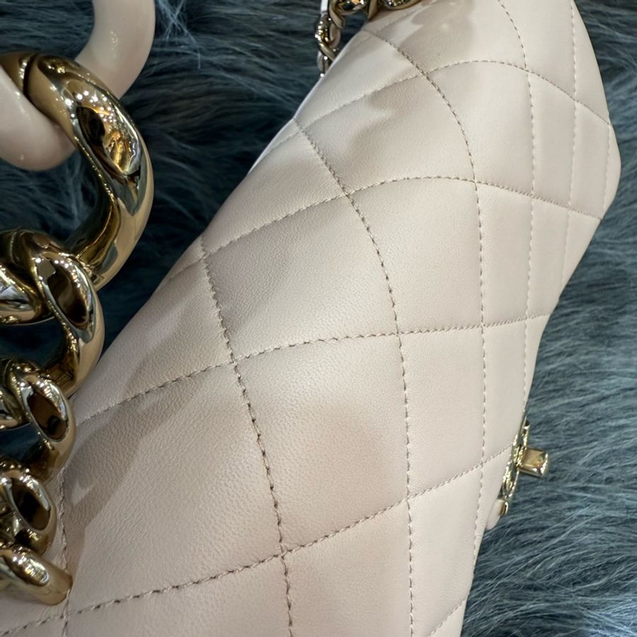 Chanel AS1353 粉膚色 杏色 金釦 Flap Bag Coco 斜背包 肩背包-11