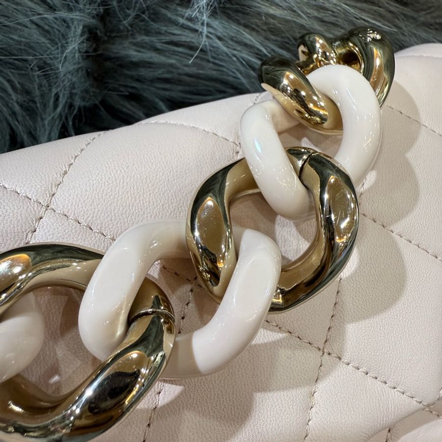 Chanel AS1353 粉膚色 杏色 金釦 Flap Bag Coco 斜背包 肩背包-14