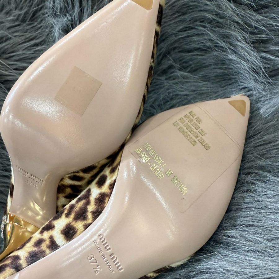MiuMiu 豹紋 馬毛 水鑽 高跟鞋 跟鞋 鞋子 37.5-15