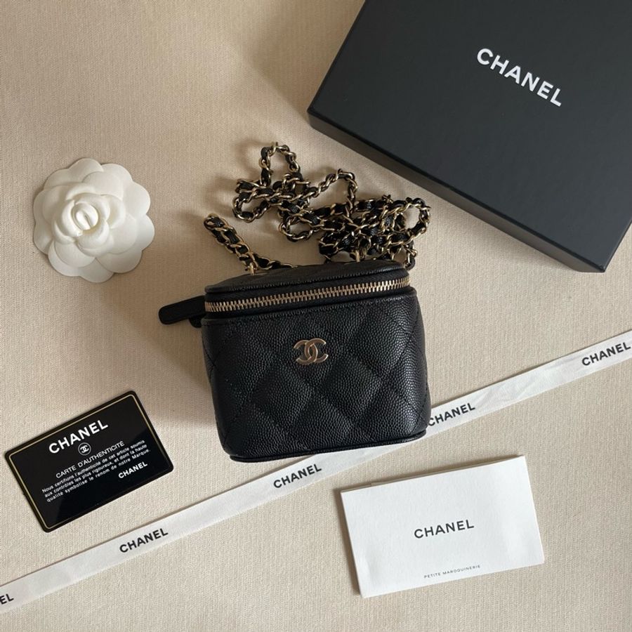 現貨 🖤 Chanel classic vanity case 小盒子 黑色 荔枝皮-0