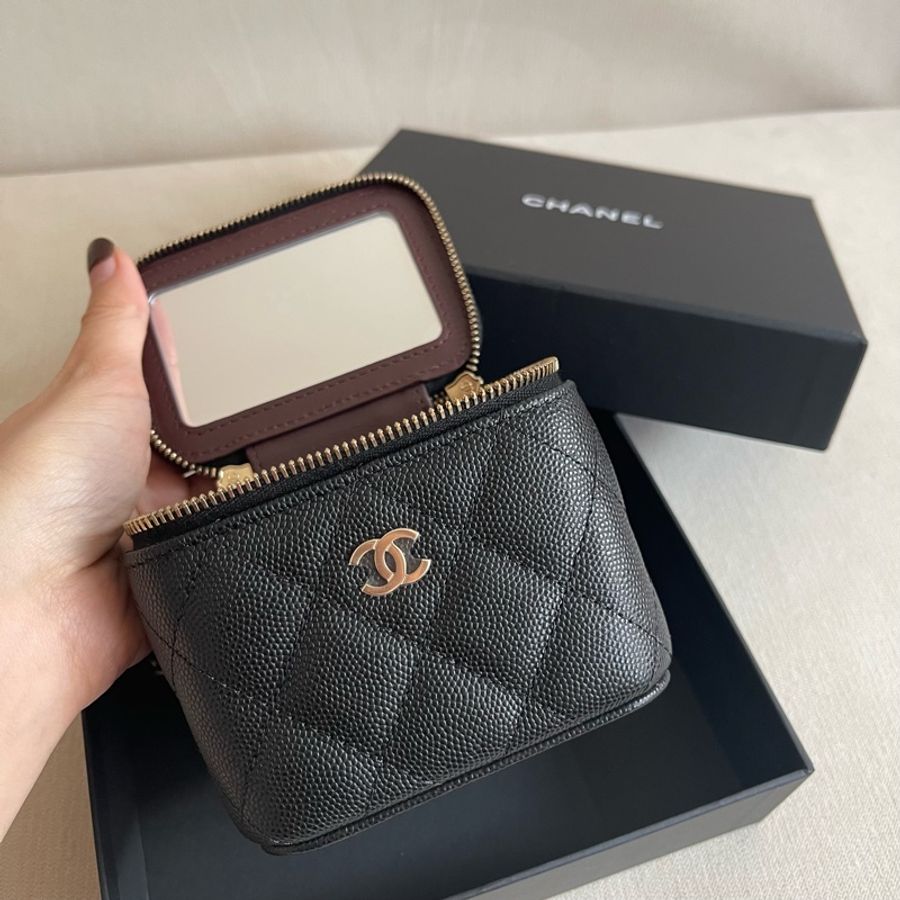 現貨 🖤 Chanel classic vanity case 小盒子 黑色 荔枝皮-5
