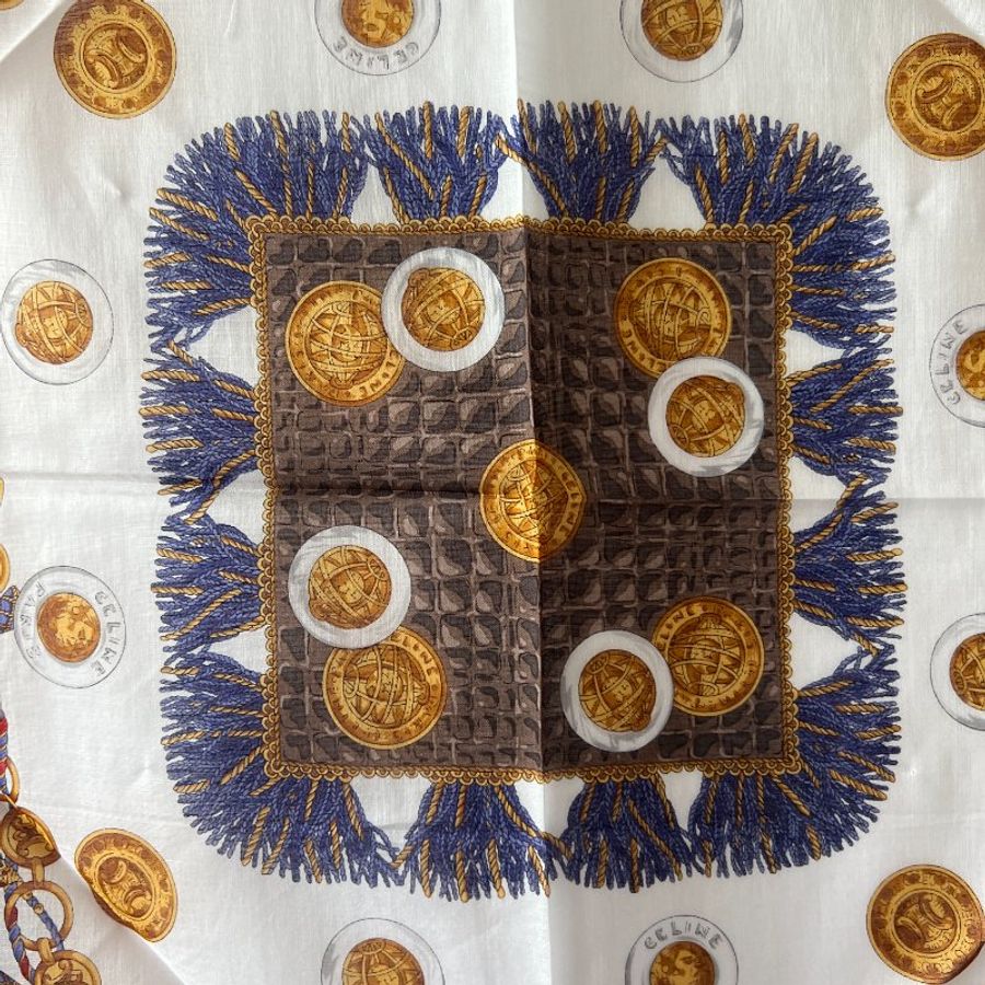 Celine scarf 2條金幣綿質圍巾方巾絲巾 全新連貼紙原裝盒 中古-9