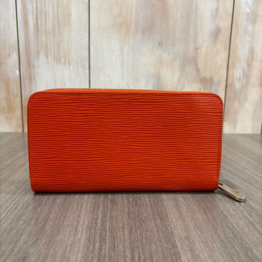 LV EPI 橘色全皮水波紋 拉鍊信用卡零錢長夾皮夾發財錢包-1