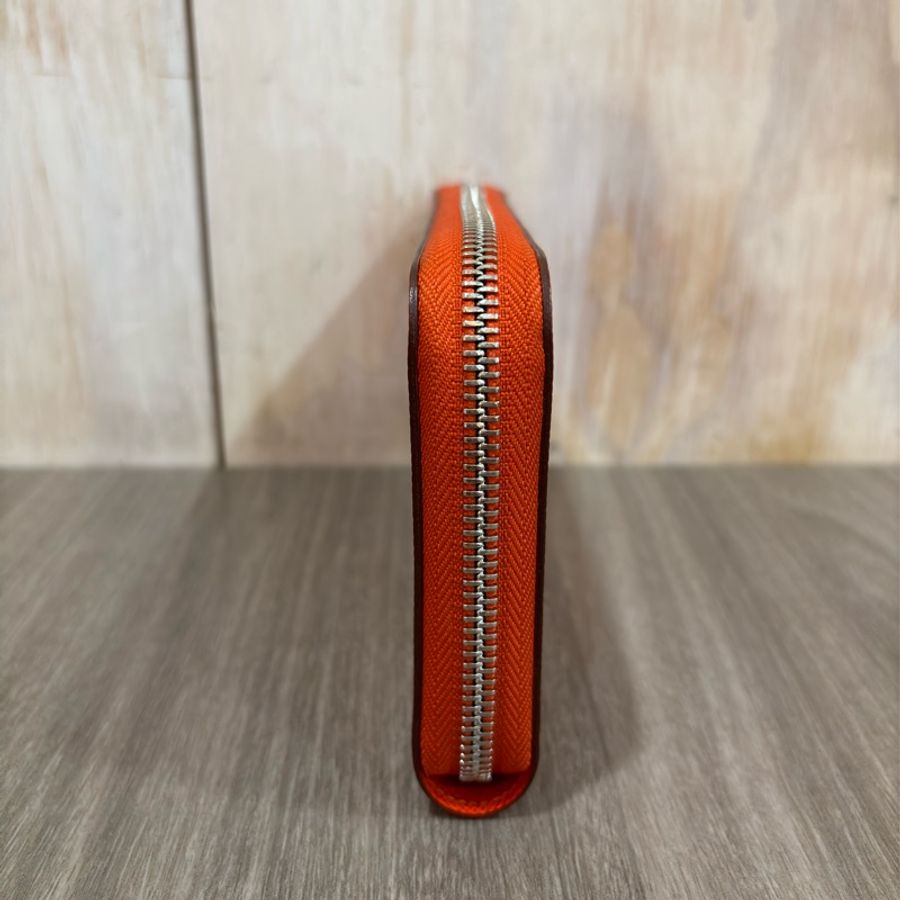 LV EPI 橘色全皮水波紋 拉鍊信用卡零錢長夾皮夾發財錢包-3