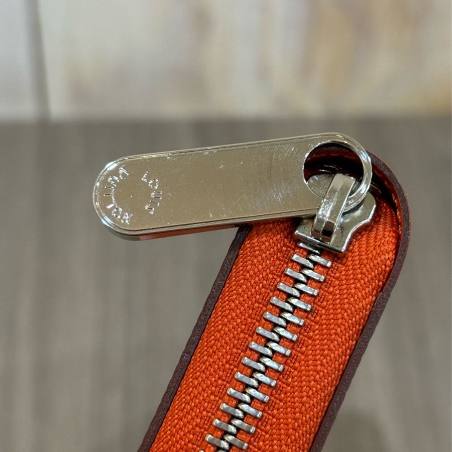 LV EPI 橘色全皮水波紋 拉鍊信用卡零錢長夾皮夾發財錢包-15