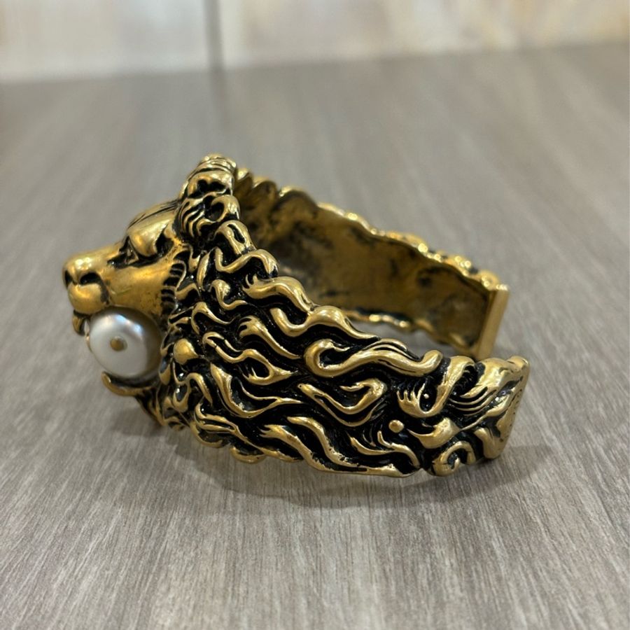 GUCCI 金獅 獅子 獅頭 LION 實心 黃銅 珍珠 招財 霸氣 發財 手環 手鐲-4