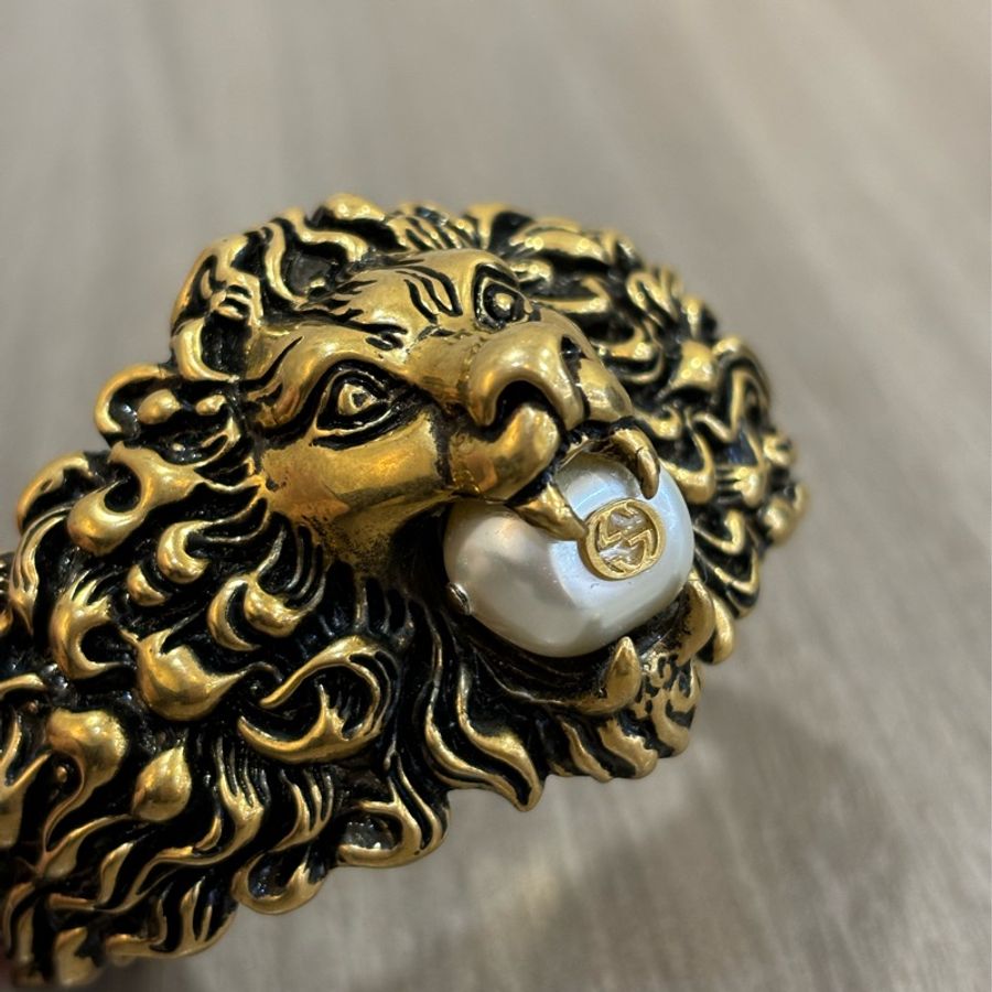 GUCCI 金獅 獅子 獅頭 LION 實心 黃銅 珍珠 招財 霸氣 發財 手環 手鐲-5
