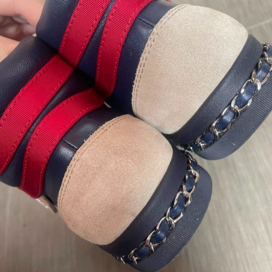 Chanel 鍊條邊拼色高統休閒鞋 35.5號,很新-5