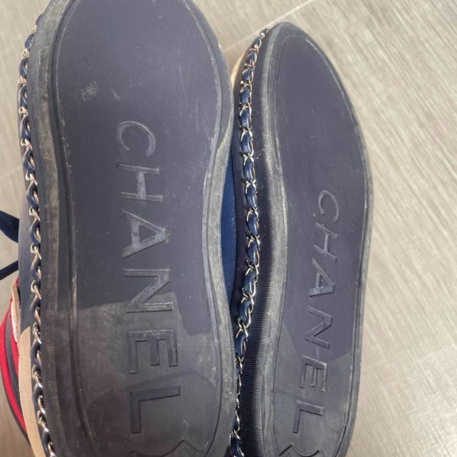 Chanel 鍊條邊拼色高統休閒鞋 35.5號,很新-7