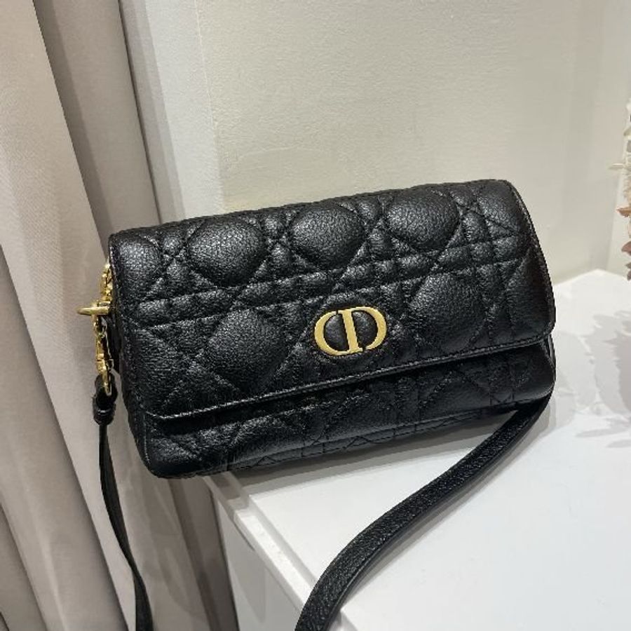 DIOR CARO POUCH 斜背包 黑色金扣-0
