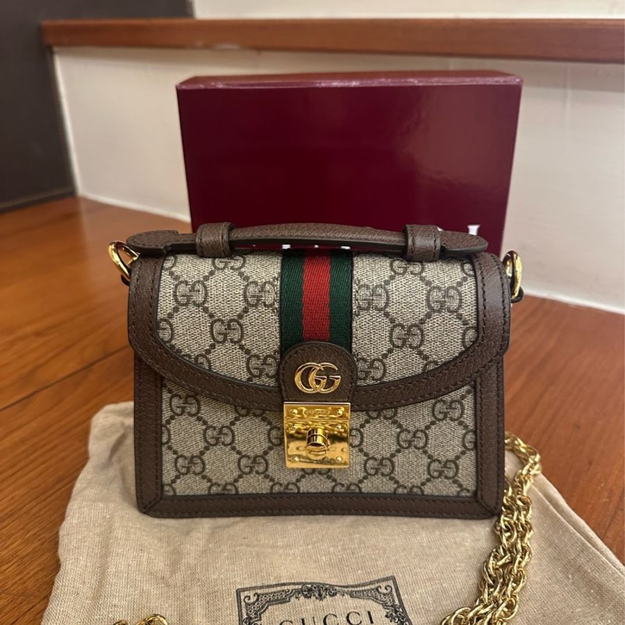 GUCCI 紅綠PVC釦式MINI手提兩用鏈包-0