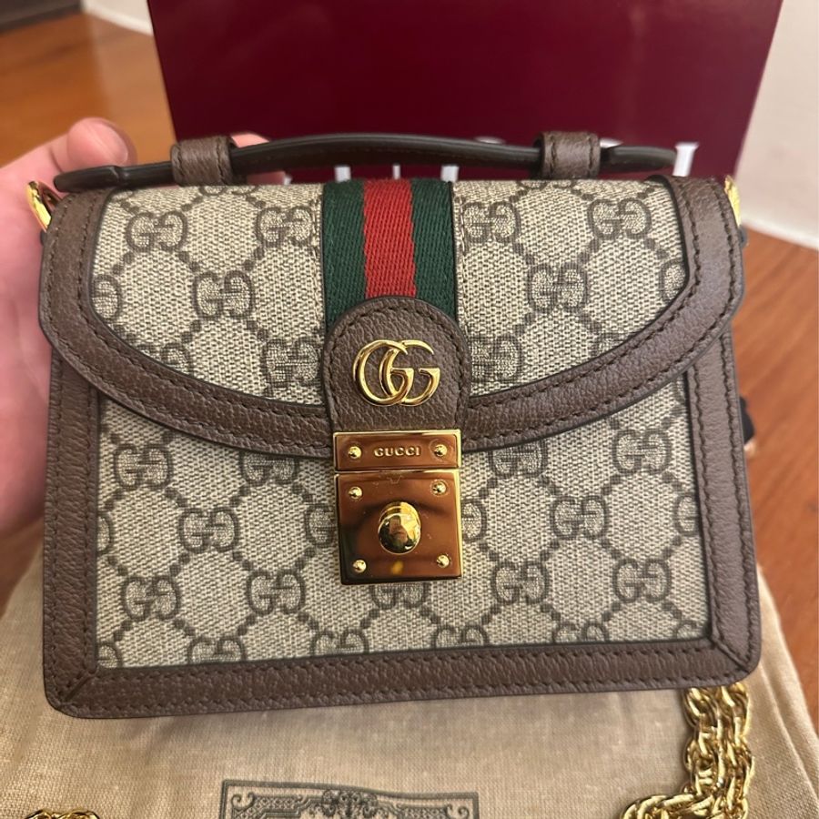 GUCCI 紅綠PVC釦式MINI手提兩用鏈包-1