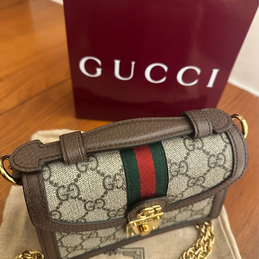 GUCCI 紅綠PVC釦式MINI手提兩用鏈包-4