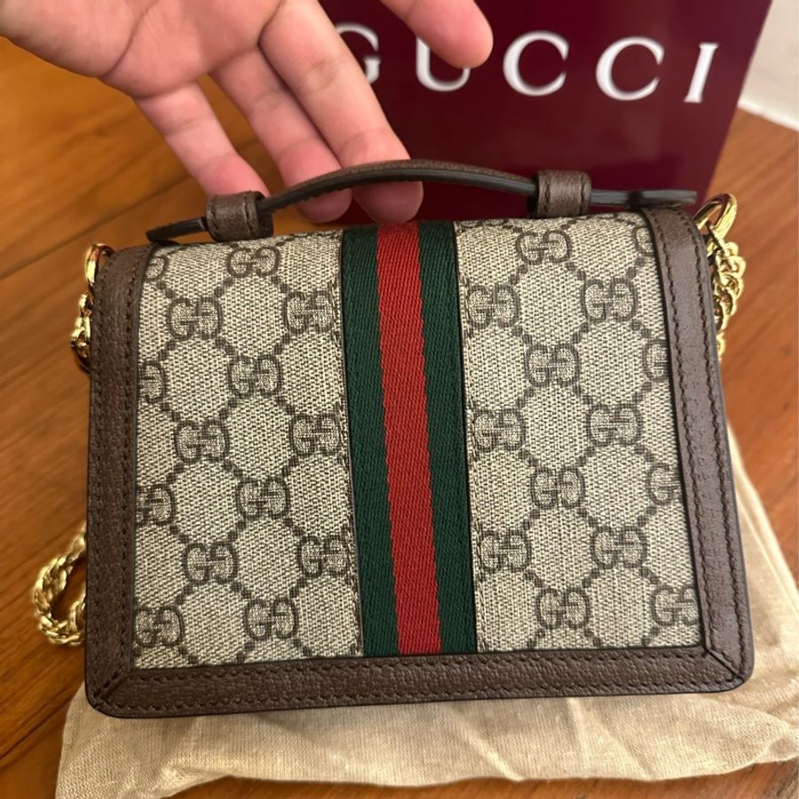 GUCCI 紅綠PVC釦式MINI手提兩用鏈包-5