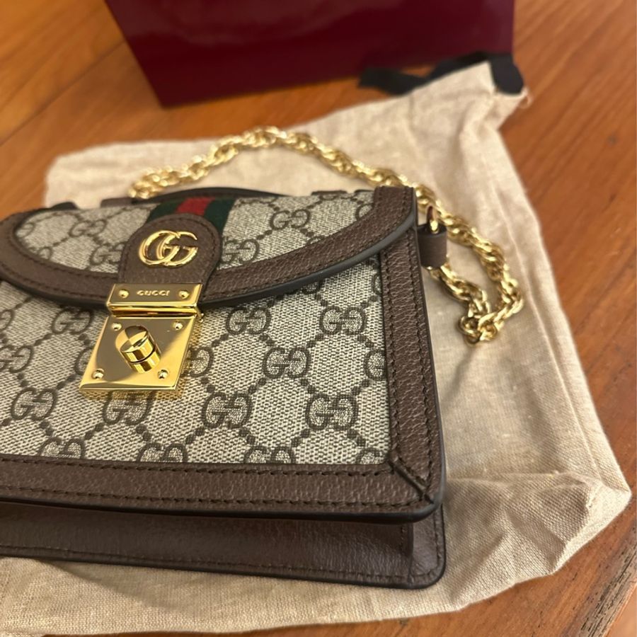 GUCCI 紅綠PVC釦式MINI手提兩用鏈包-9