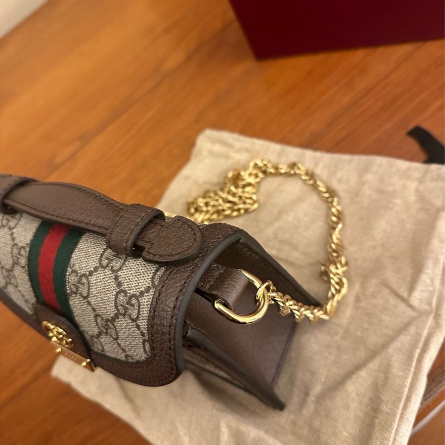 GUCCI 紅綠PVC釦式MINI手提兩用鏈包-11